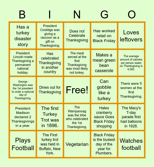 Thanksgiving Bingo! Bingo Card