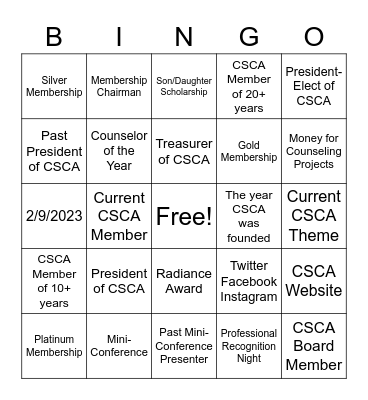 All About CSCA Bingo Card