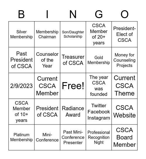All About CSCA Bingo Card