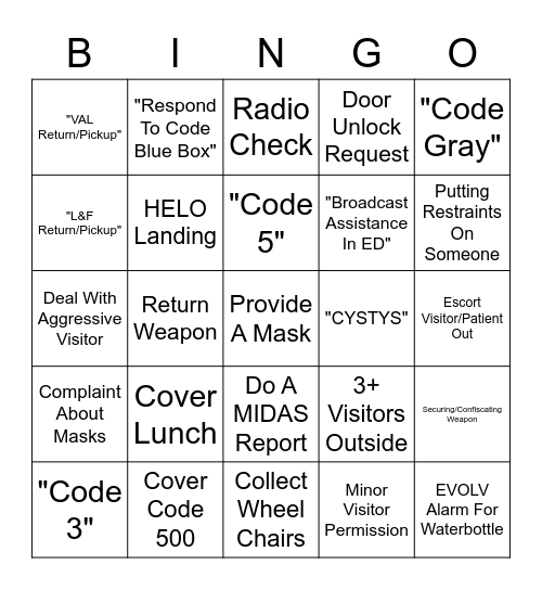 YRMC Security Bingo Card