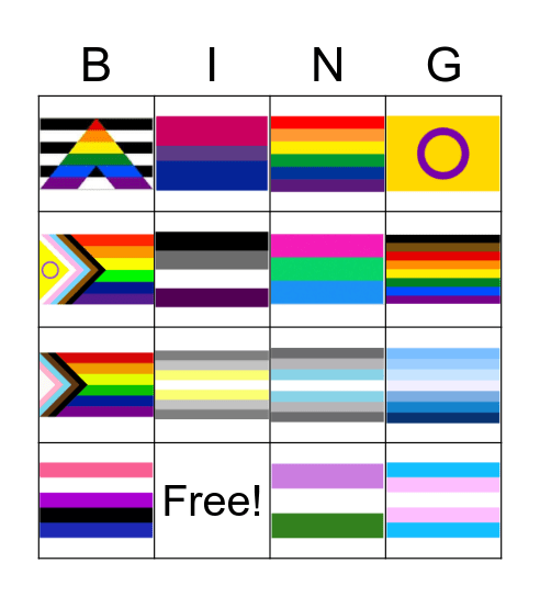 Pride Flag Bingo Card