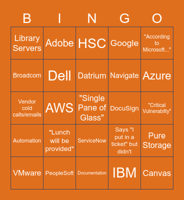 UT Tyler IT Bingo Card