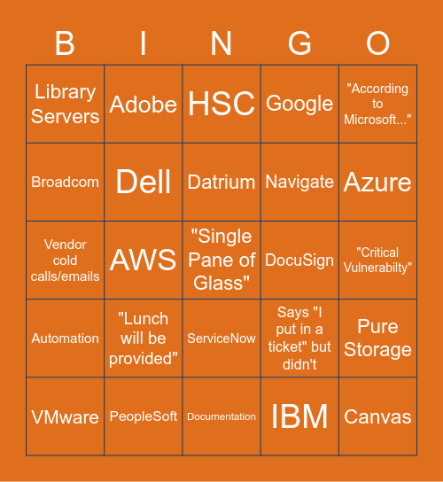 UT Tyler IT Bingo Card