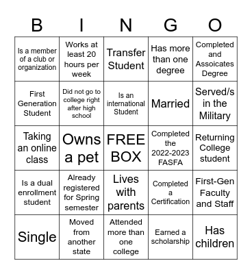 FIRST-GEN BINGO Card