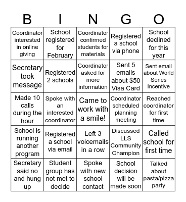 Student Series Recruitment Bingo Card
