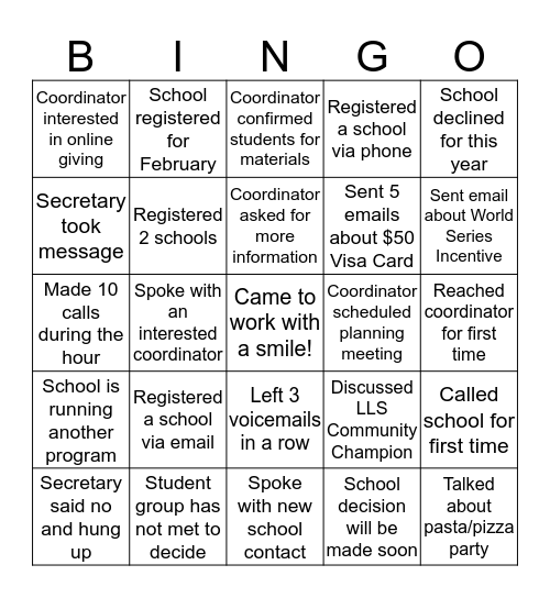Student Series Recruitment Bingo Card