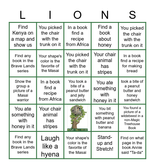 Lions at Lunch Time Bingo Card