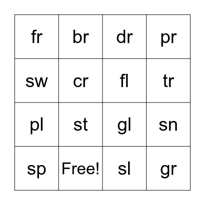 Beginning Blend Bingo Card