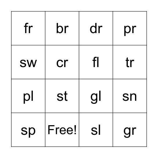 Beginning Blend Bingo Card