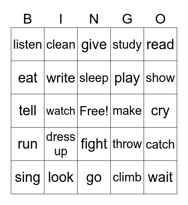 Action Verbs 1 Bingo Card
