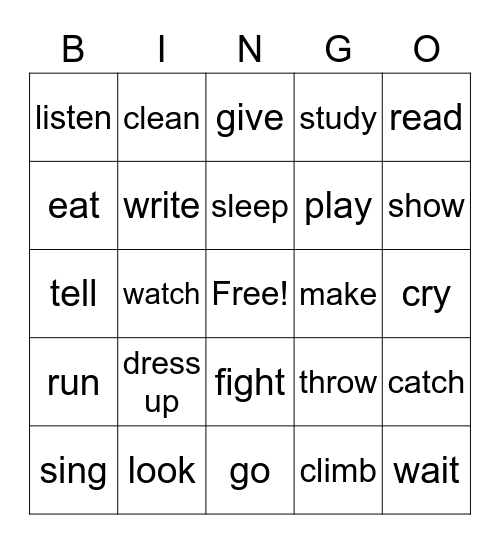Action Verbs 1 Bingo Card