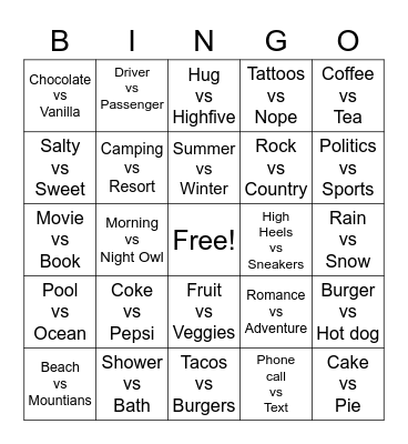 MY FAVORITE THINGS Bingo Card