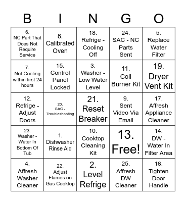 Save A Call BINGO Card