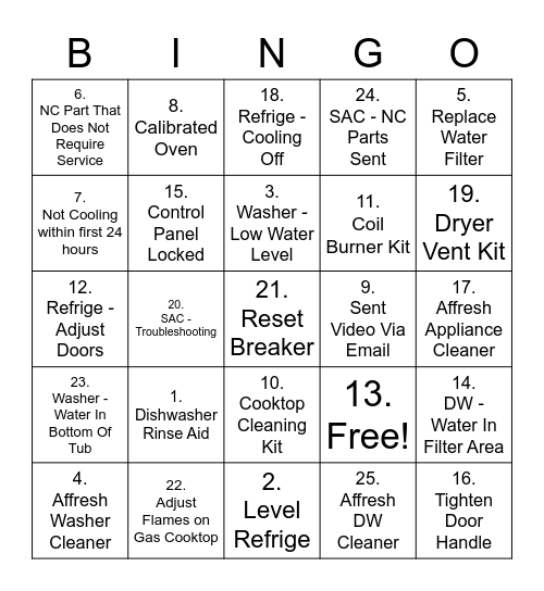 Save A Call BINGO Card