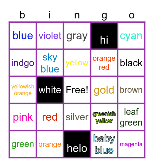roy-ge-biv and more!!! Bingo Card