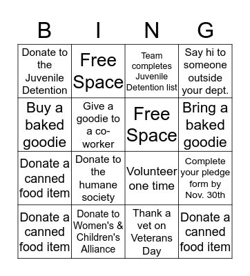 Give Thanks & Give Back Bingo Card