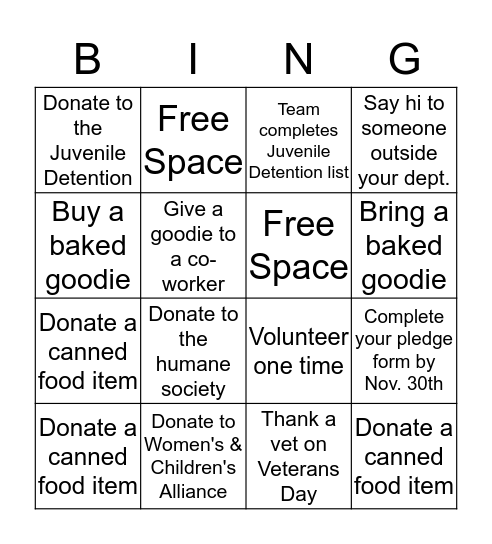 Give Thanks & Give Back Bingo Card