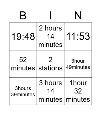 Transport Time-tables Bingo Card