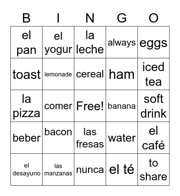Spanish Vocab Bingo Card