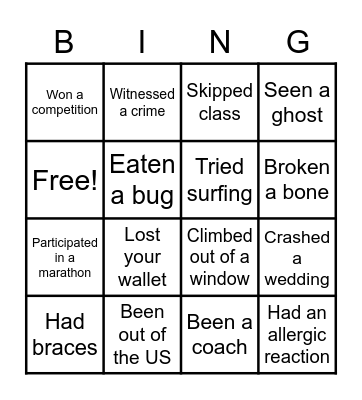 Have you ever? Bingo Card