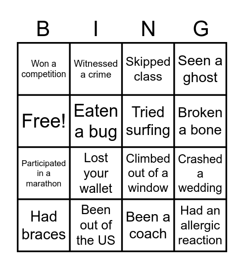 Have you ever? Bingo Card