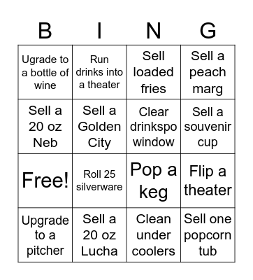 Bar Bingo Card