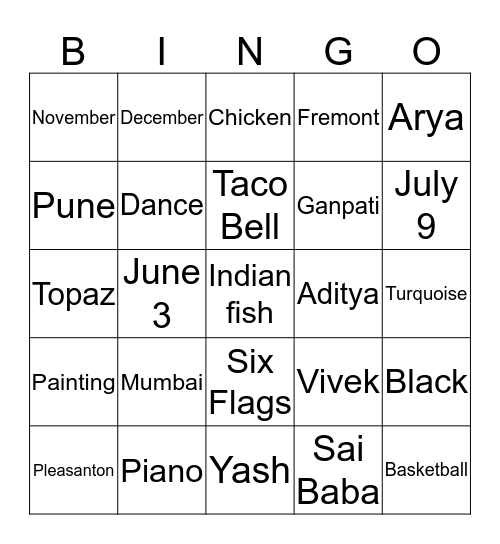Untitled Bingo Card