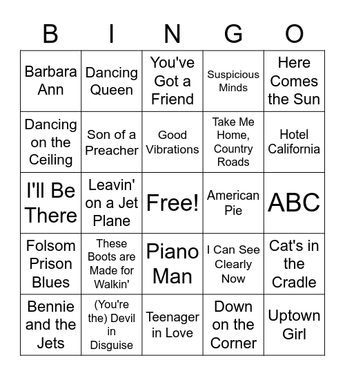 Music Bingo! Bingo Card