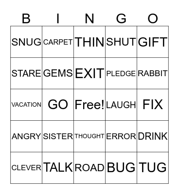 SYNONYMS Bingo Card