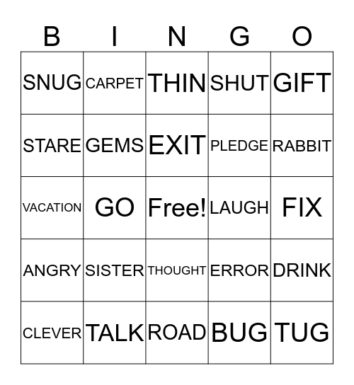 SYNONYMS Bingo Card