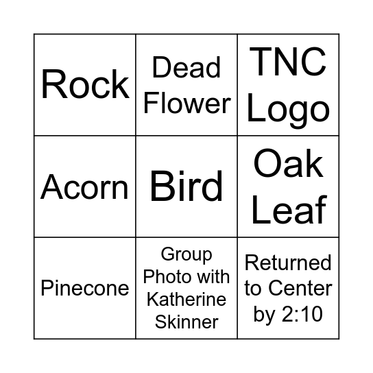 Nature Scavenger Hunt Bingo Card