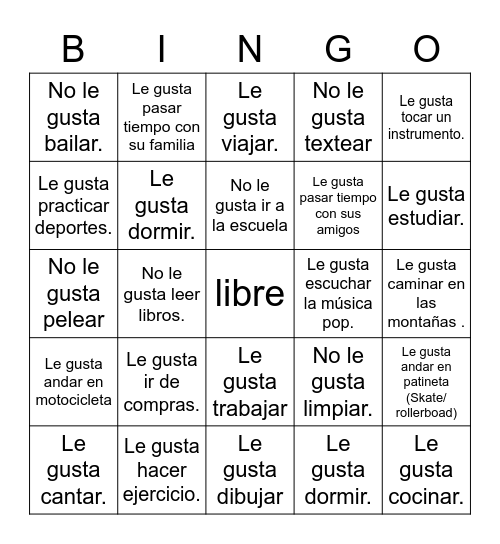 Gustar Bingo Card