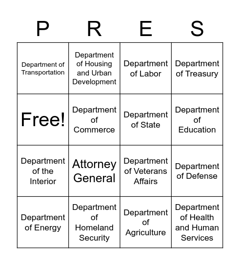 President's Cabinet Bingo Card
