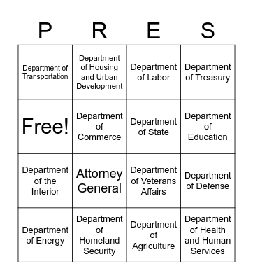 President's Cabinet Bingo Card