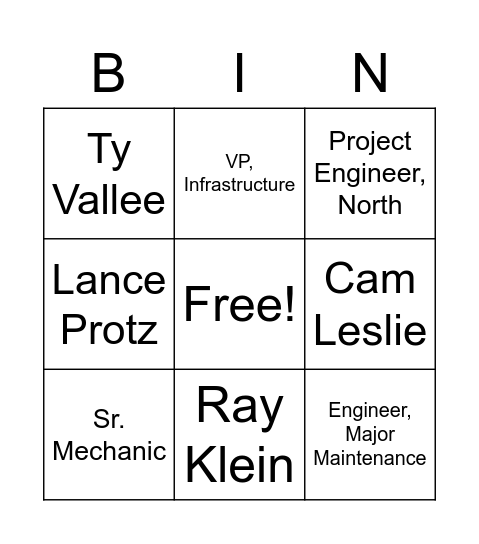 Org Chart Bingo Card