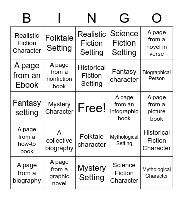 **Genre Bingo** Bingo Card