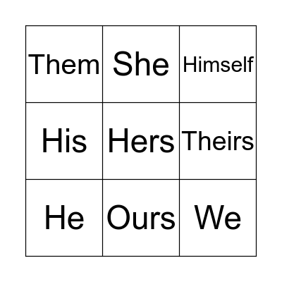Pronoun Bingo Card