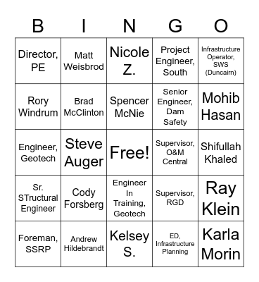 Org Chart Bingo Card