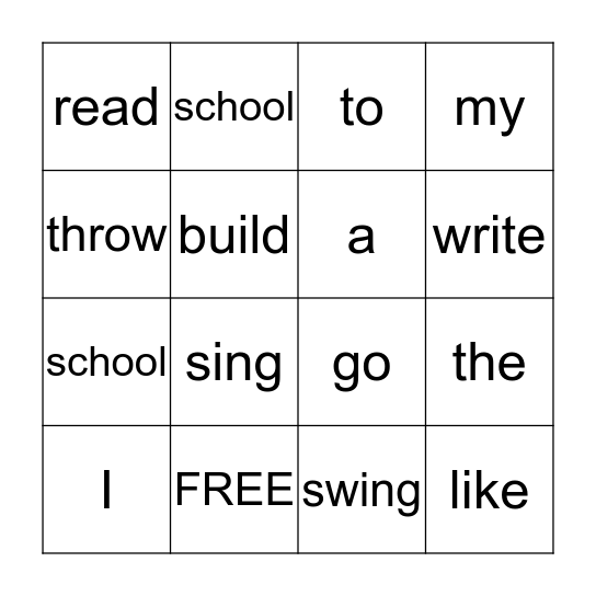 I Like School Bingo Card