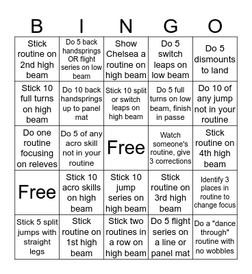 Gymnastics Bingo Card
