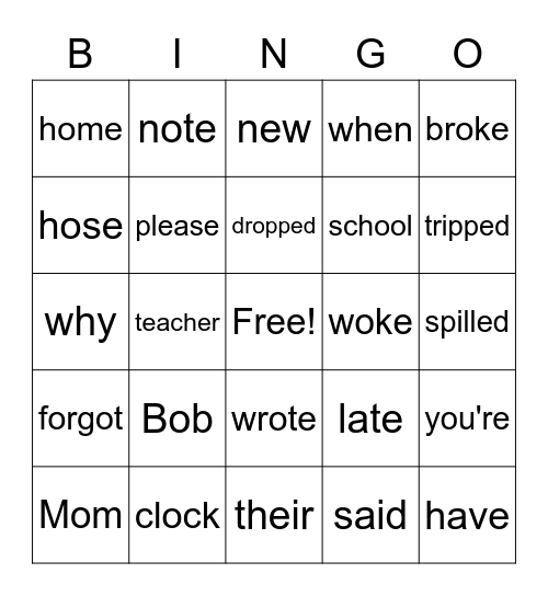 When Bob Woke Up Late Bingo Card