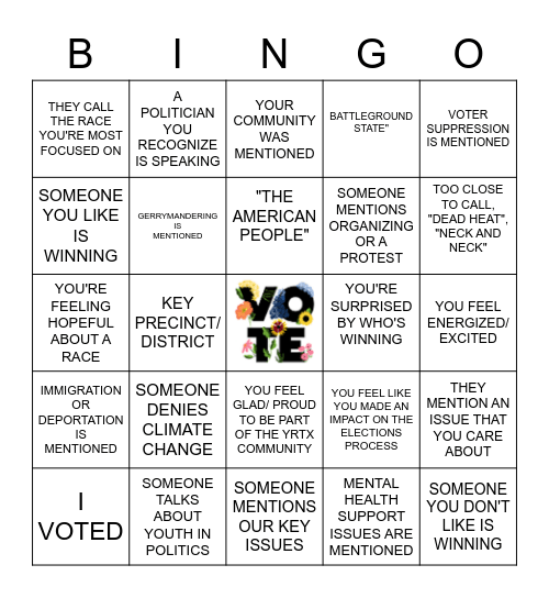 YRTX ELECTIONS BINGO Card