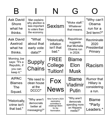 Midterms Recrimination BINGO - 2022 Edition Bingo Card