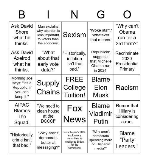 Midterms Recrimination BINGO - 2022 Edition Bingo Card
