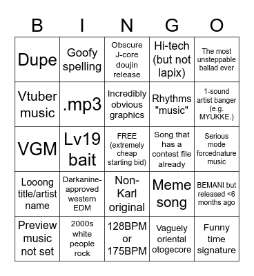 Simfile Tycoon Platinum part 2 Bingo Card