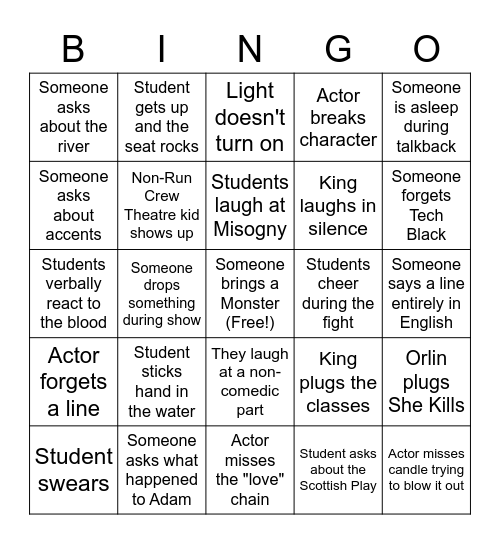 Lockerbie Matinee Headset Exclusive Bingo Card