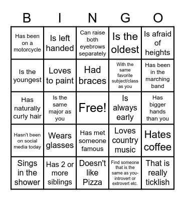 Icebreaker Bingo Card