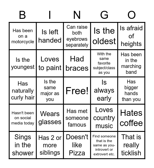 Icebreaker Bingo Card