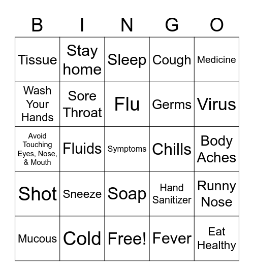 Cold and Flu Season Bingo Card