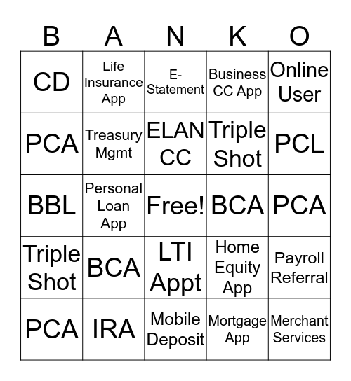 Cross-Sales BINGO Card